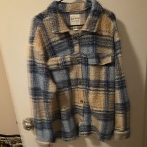 New York Laundry Cozy Blue and Cream Checkered Jacket